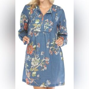 Johnny Was Floral Cotton Mini Dress Sz SM